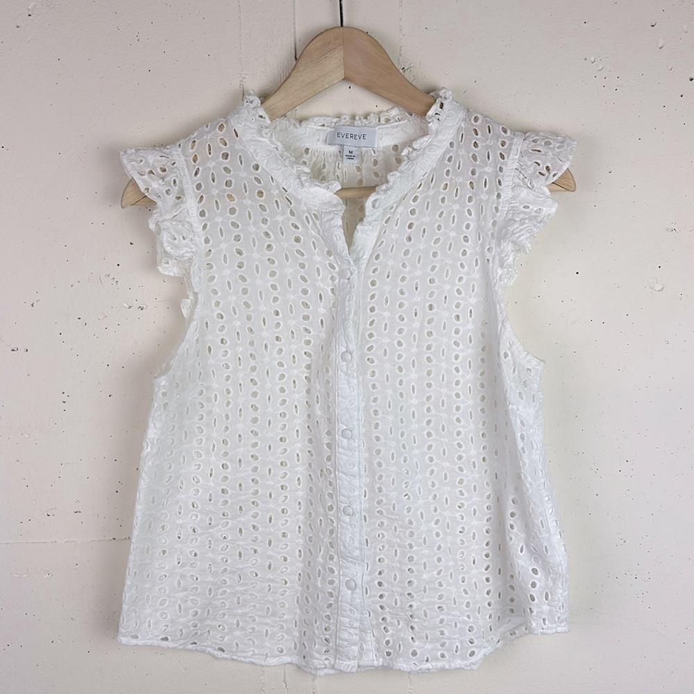 Evereve Boho Cottagecore Eyelet Cotton Ruffle Sleeve Top